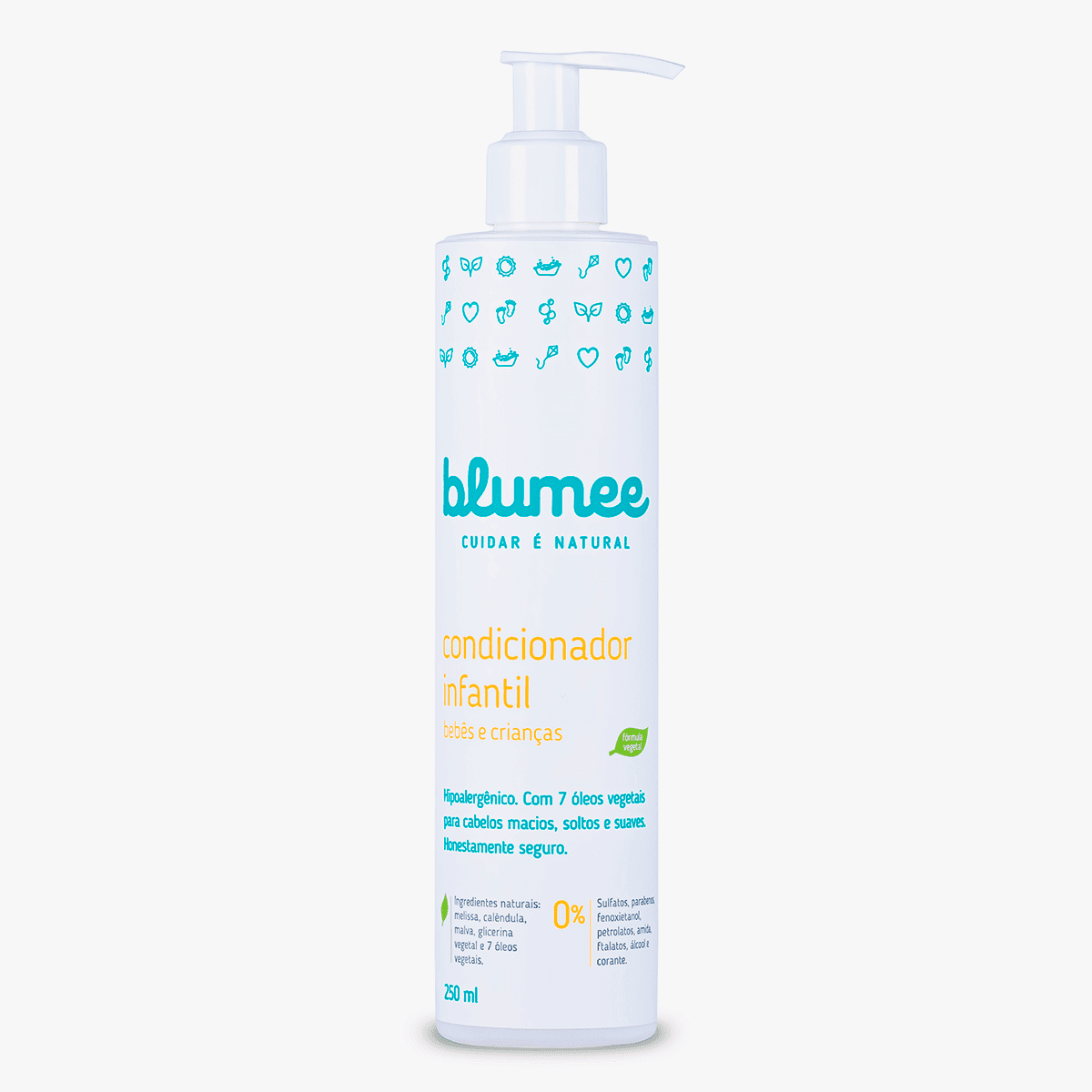 Condicionador Infantil Blumee 250ml, embalagem Natural & Vegana com 7 óleos vegetais