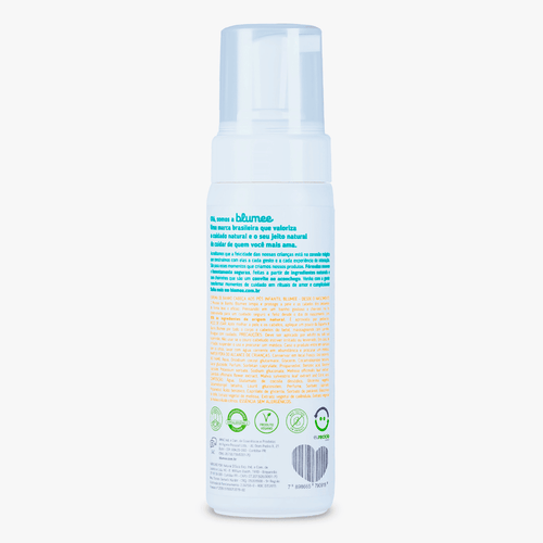 Espuma de Banho Blumee 210ml, detalhe da embalagem com ícones hipoalergênicos