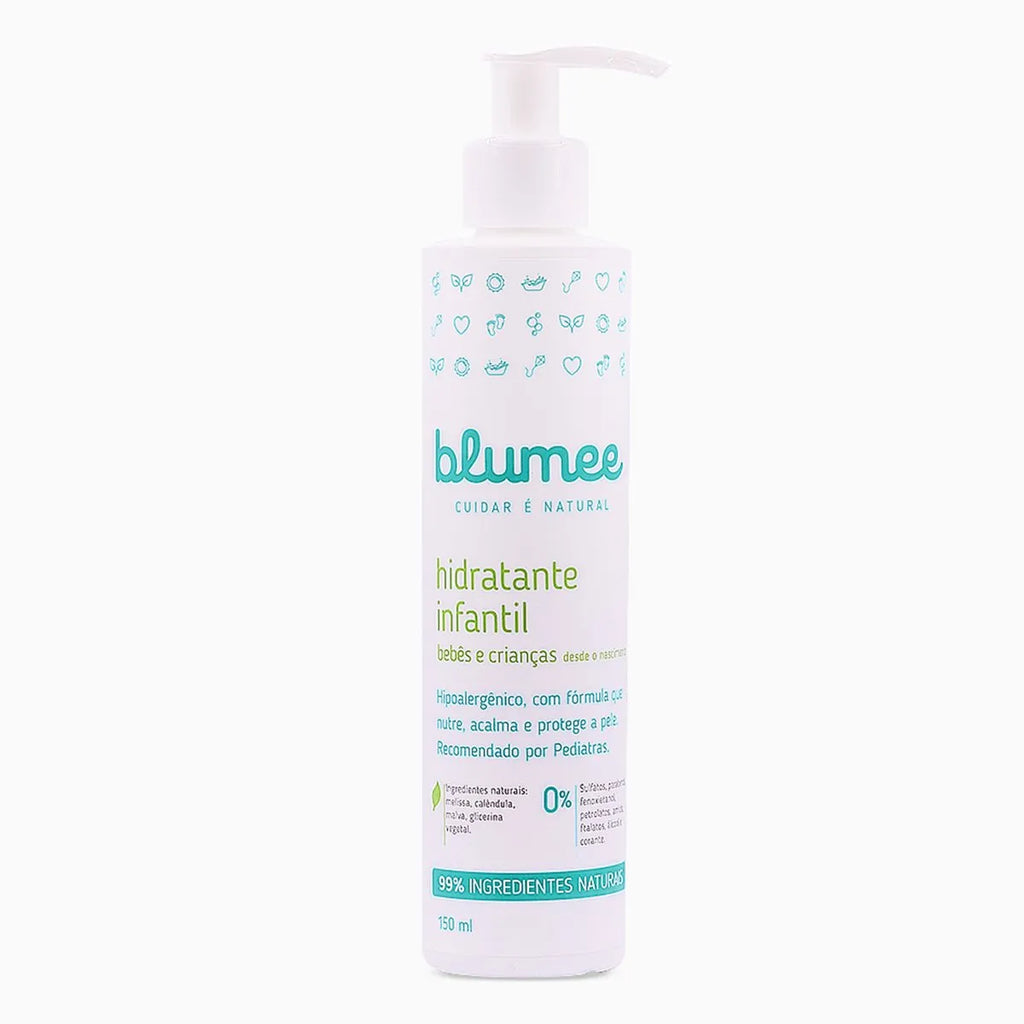 Hidratante Infantil Blumee 150ml, embalagem Natural & Vegana para pele sensível do bebê