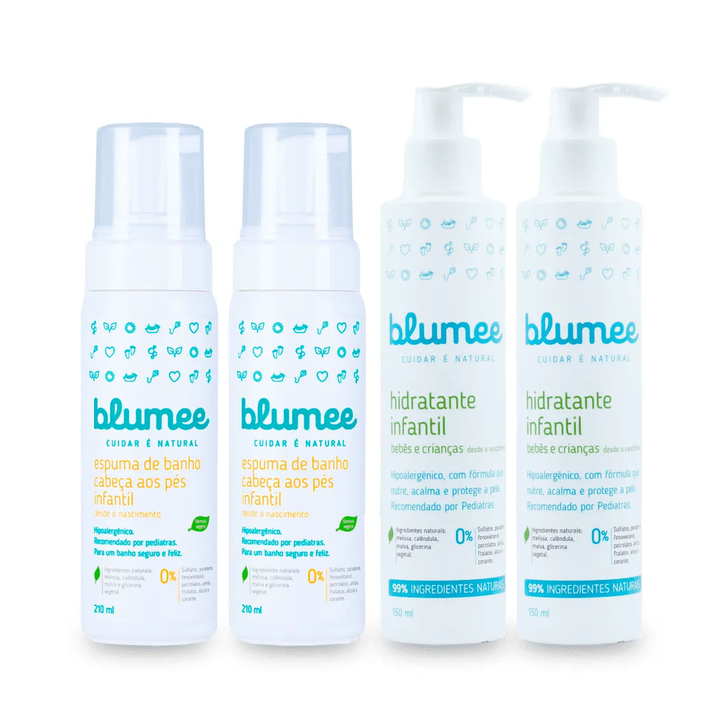 Kit Mamãe & Bebê Blumee: espuma de banho e hidratante para toda a família