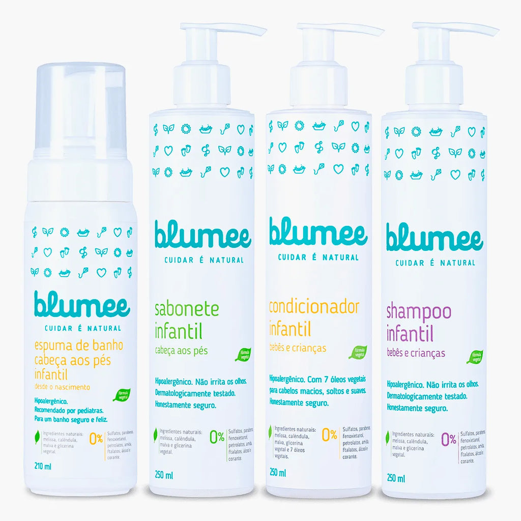 Kit Tchibum Blumee: espuma de banho, sabonete, condicionador e shampoo infantil