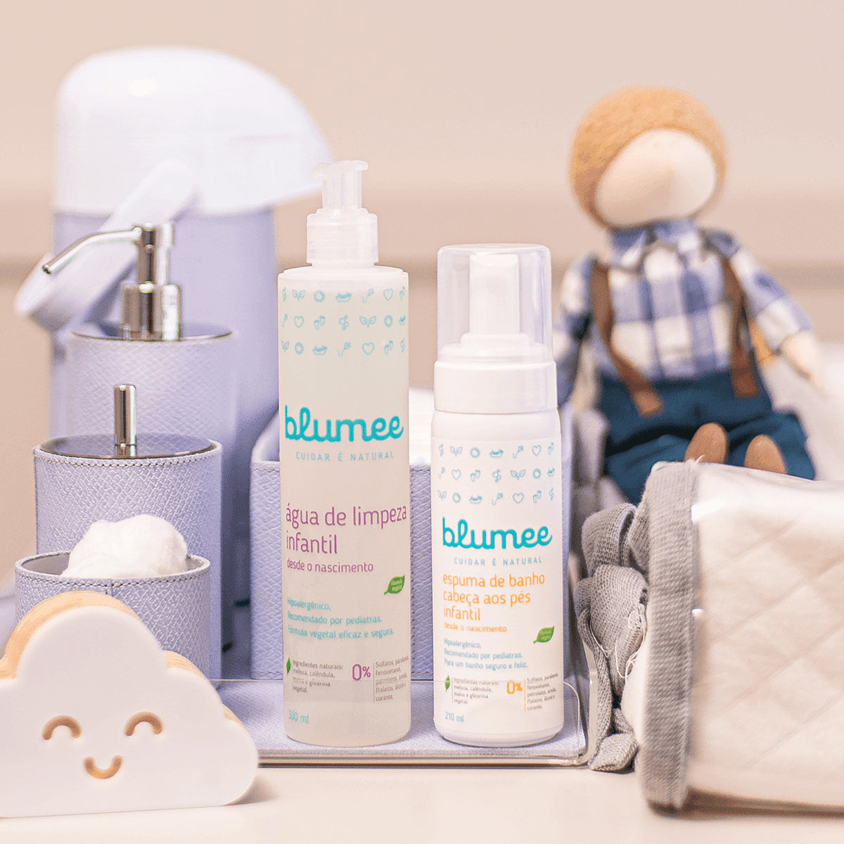 Kit Recém-Nascido Blumee, still aproximado dos produtos de higiene do recém-nascido