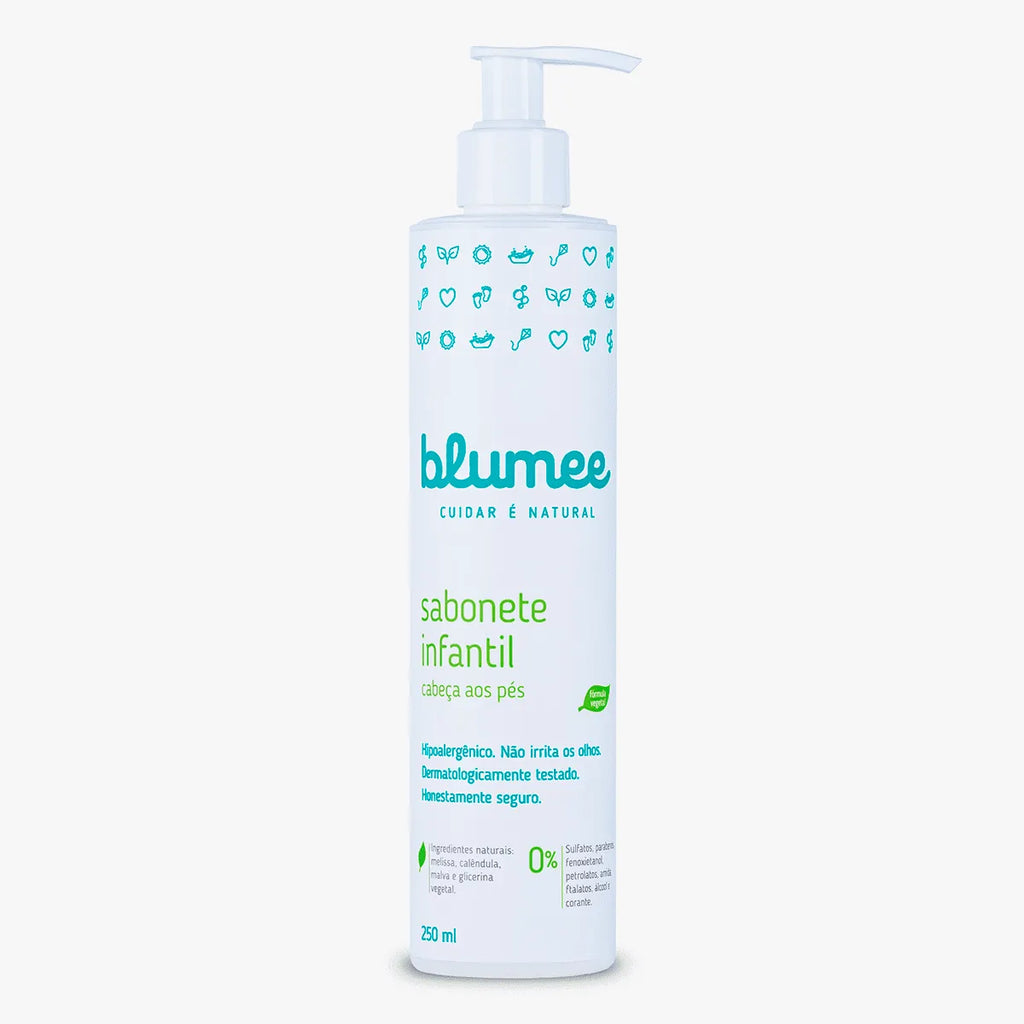 Sabonete Líquido Infantil Blumee 250ml, embalagem Natural & Vegana e hipoalergênica